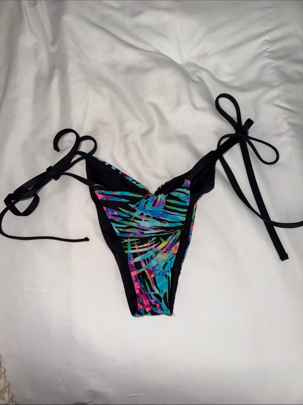KL Swimwear Black Tropical Print Tie-Side Bikini Bottom